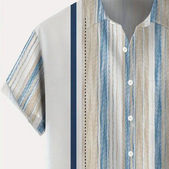 Vintage Bowling Pattern Water Ripple Print Men's Plus Size 3X Button-Up Shirt - Picture 2 of 6